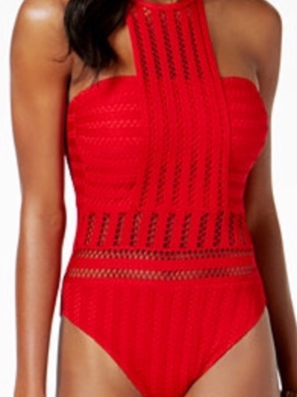 Kenneth Cole One Piece Tough Luxe Crochet High-Neck Swimsuit S